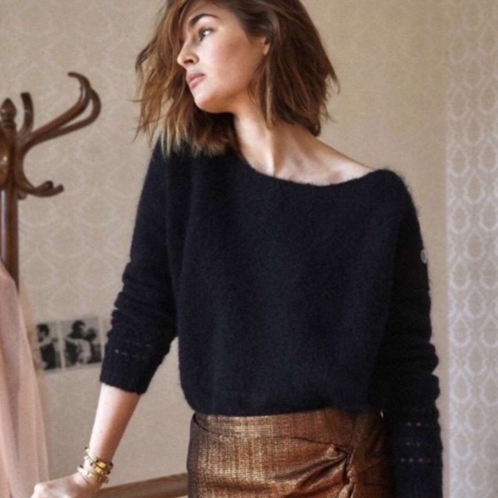 NEW Sezane Cheryl Kid Mohair Wool Black Sweater
